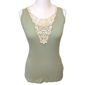 Womens Pastel Green Tank Top Fairy Coquette Beaded Lace Detail Summer Sz L
